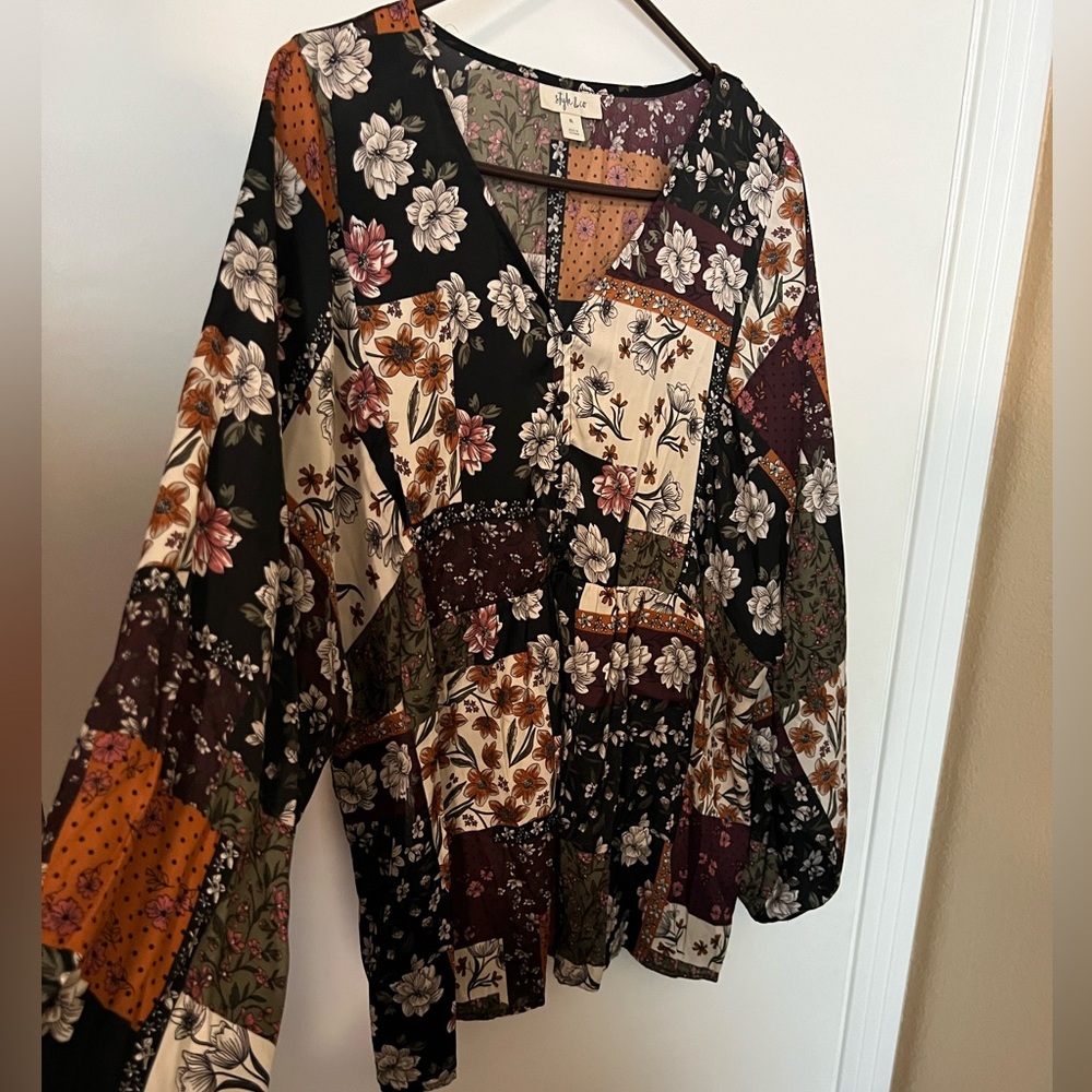 Style & Co. Multicolor Floral Patchwork Blouse